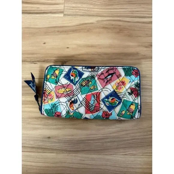 Vera Bradley Womens Multicolor Cuban Stamps Quilted Grab and Go Wristlet Wallet - Picture 7 of 7
